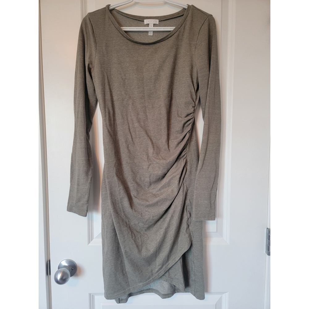 Leith Womens Ruched Long Sleeve Bodycon Dress Olive Green Heathered Size M